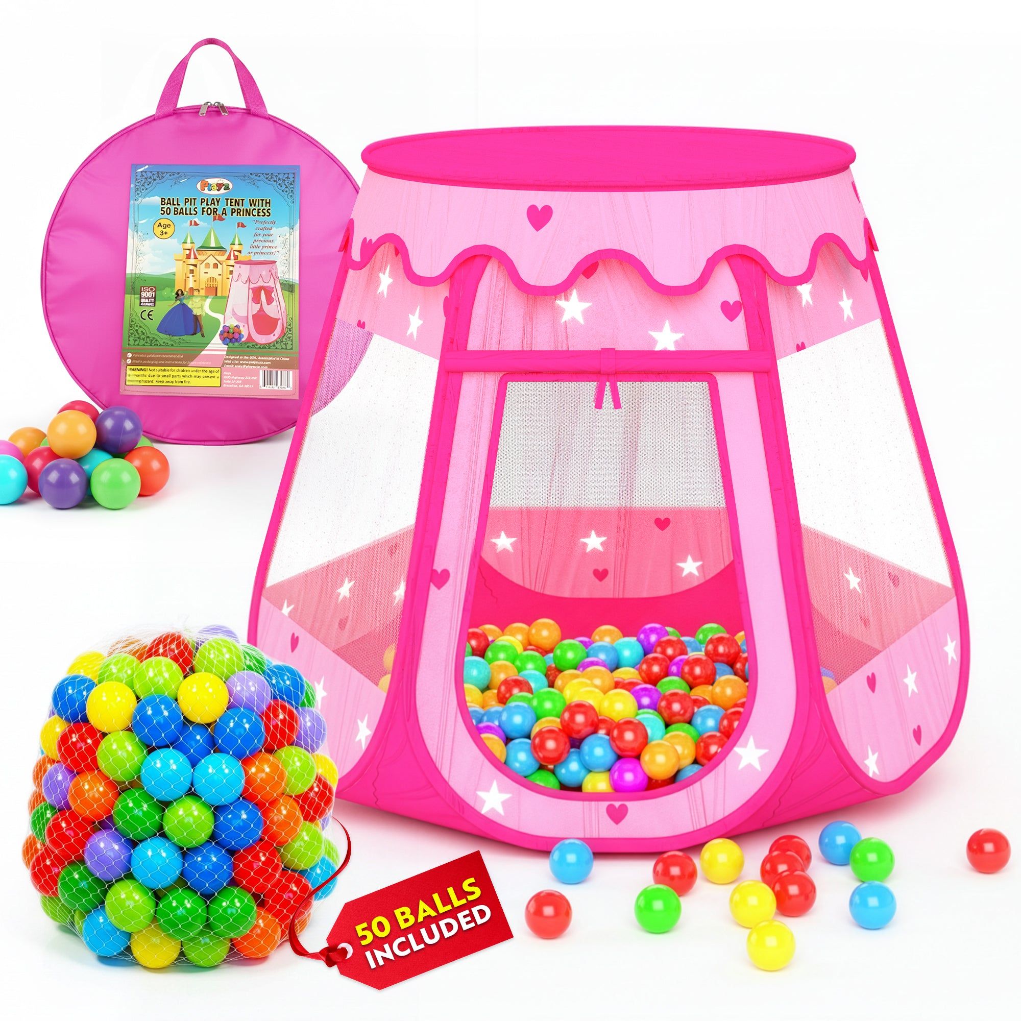Ball Pit Princess Castle Play Tent for Girls w/ 50 Balls Included
