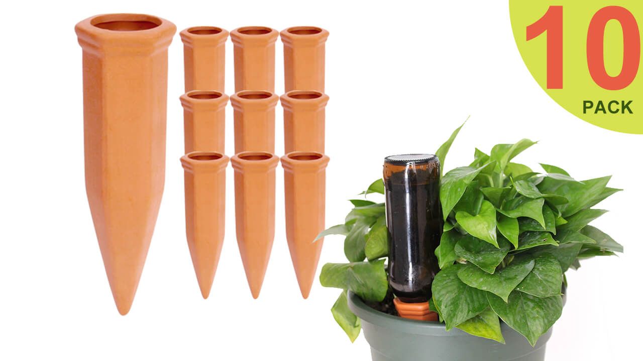 Amazon.com: vensovo 10pcs Terracotta Watering Spikes - Automatic Self  Watering Stakes, Plant Watering Devices for Wine Bottles Recycled Bottles,  Clay Plant Garden Waterers for Vacations : Patio, Lawn & Garden